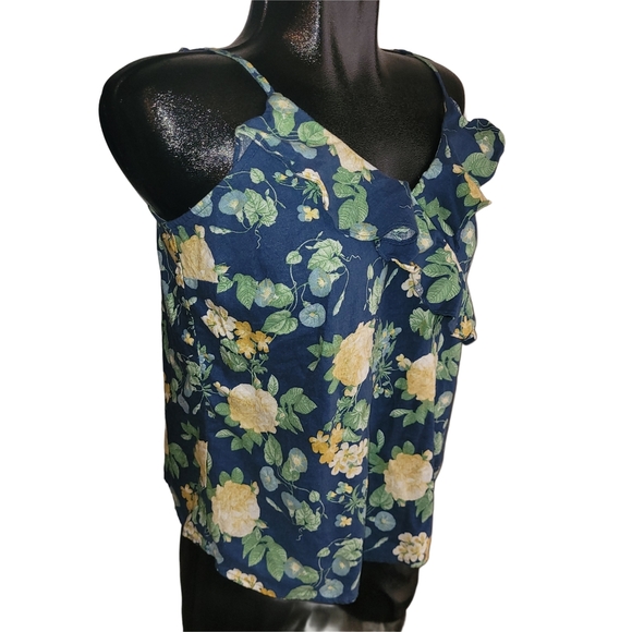 Old Navy Linen Blend Blue Floral Print Ruffled Cami Top M - Picture 3 of 7